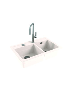 ATROX 50 col. 11 White Granital izlietne 2 bļodas ar POP-UP sifonu 3 1/2" 2