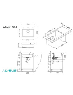 ATROX 30 col. 81 BETONS Granitāla izlietne 1 bļoda ar POP-UP sifonu 3 1/2" + AM-ROYAL CEPTINA 24CM (32905-M34152) 2