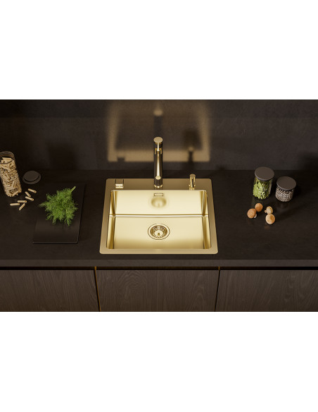 Monarch PURE 70 F/S QC GOLD tērauda izlietne 565x525 mm Quick Close kanalizācija