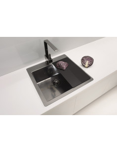 Monarch PURE 30 ANTHRACYT QC tērauda izlietne 515 x 525 mm Quick Close kanalizācija 2