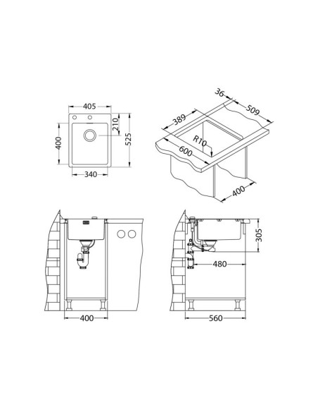 PURE 10 SAT 405 x 525 mm + PUSH UP sifons