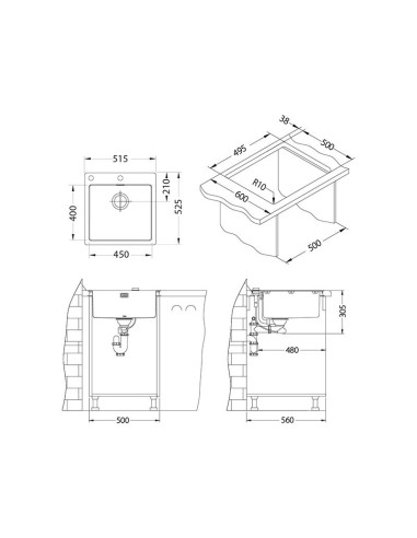 PURE 30 SAT 515 x 525 mm + PUSH UP sifons