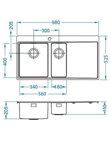 PURE 60 L SAT QC 980 x 525 mm + ātrās aizvēršanas sifons
