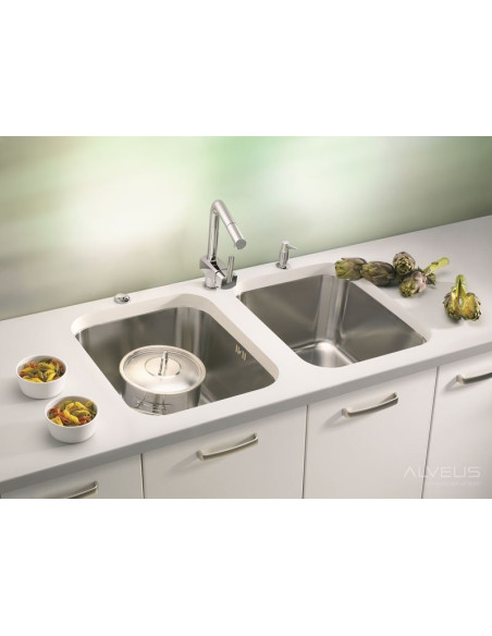 ALVEUS VARIANT 10 satīna tērauda ielaiduma izlietne ar plakanām malām ALVEUS VARIANT 10 satīna tērauda ielaiduma izlietne ar plakanām malām