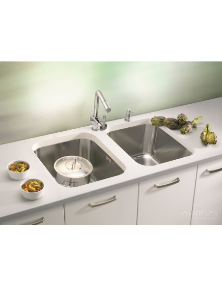 ALVEUS VARIANT 10 satīna tērauda ielaiduma izlietne ar plakanām malām ALVEUS VARIANT 10 satīna tērauda ielaiduma izlietne ar plakanām malām