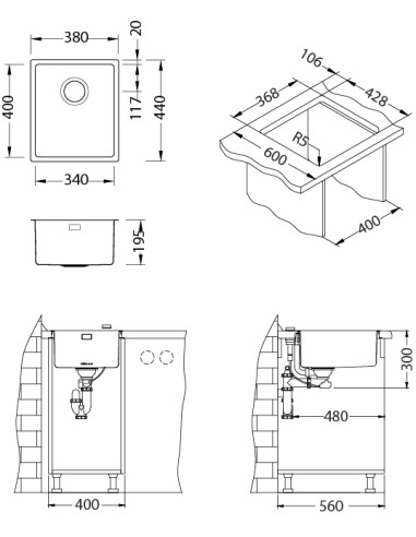 ALVEUS KOMBINO 20 FS satīna tērauda izlietne