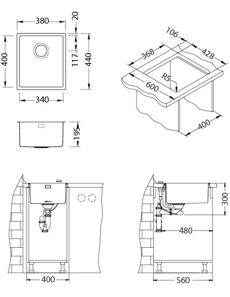 ALVEUS KOMBINO 20 FS satīna tērauda izlietne ALVEUS KOMBINO 20 FS satīna tērauda izlietne