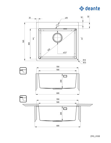 Deante Кухонная мойка из нержавеющей стали 55x50.5x20см ZPO_010B - 7