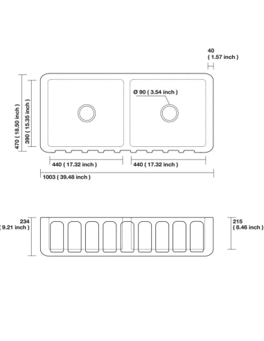 Kerasan ceramic kitchen sink Surrey, 103x47 cm, white - 5
