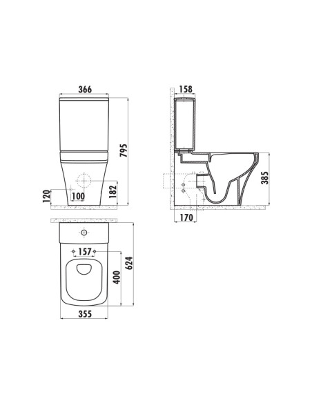 Унитаз безободковый Solo, с функцией биде, универсальным выпуском, двойным смывом (SO361-00CB00E-0000+MA410+IT5130) - 4