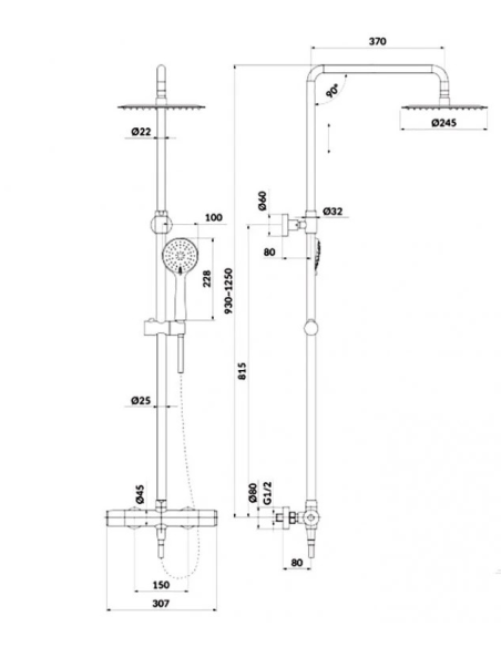 Cersanit BRASCO dušisegisti-termostaat komplektiga, must S951-827 - 2