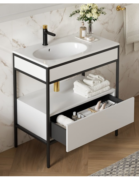 Cersanit Zen izlietnes konsole ar izlietni, plauktu un izvelkamo skapīti 100cm, melns - 3 Cersanit Zen izlietnes konsole ar izlietni, plauktu un izvelkamo skapīti 100cm, melns - 3