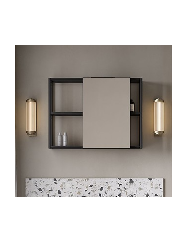 Cersanit Zen mirror cabinet with glass shelves 60+40cm, black - 5