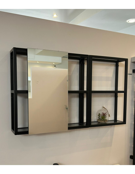 Cersanit Zen veidrodinė spintelė su stiklinėmis lentynomis 60+40cm, juoda - 10