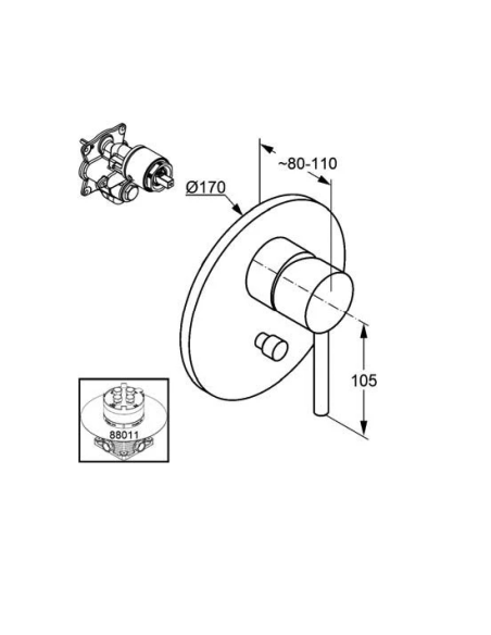 KLUDI BOZZ concealed bath/shower mixer, trim set with functional unit 38650057 - 2