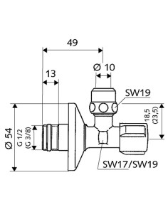Comfort stūra ventīlis Pašblīvējošs 1/2"xDN10-3/8" 2