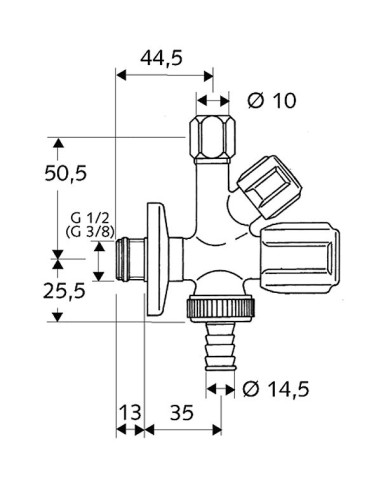 Comfort kombinētais stūra ventīlis 1/2"x3/4-3/8"