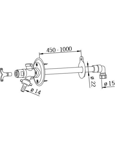 Dārza krāns neaizsalstošs 450-1000mm sienai
