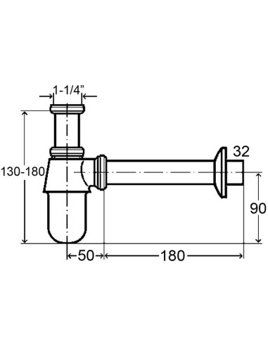 Pudeļsifons bez izplūdes 11/4"x32, hroms