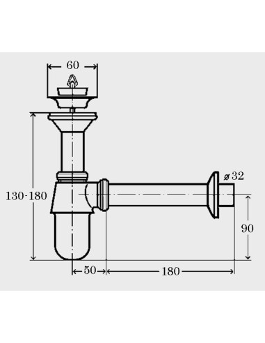 Pudeļsifons ar izplūdi 11/4"x32, hroms
