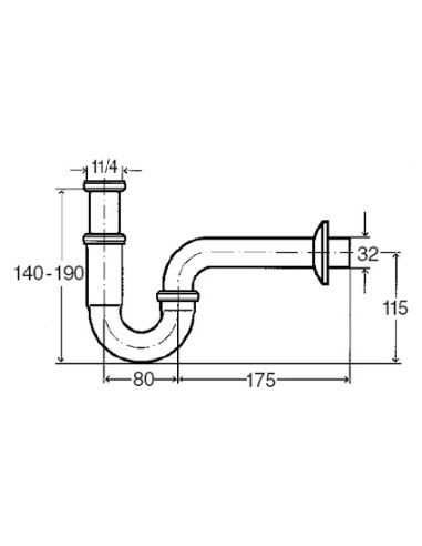 Izlietnes sifons bez izplūdes 11/4"x32, hroms