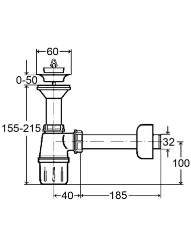 Pudeļsifons ar izplūdi 11/4"x32, balts