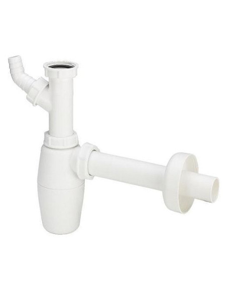 Pudeļsifons bez izplūdes 11/4"x32 ar veļas mašīnas pieslēgumu, balts