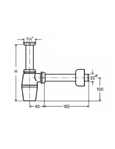 Pudeļsifons bez izplūdes 11/4"x32 ar veļas mašīnas pieslēgumu, balts