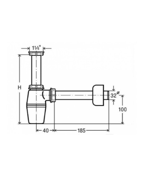 Pudeļsifons bez izplūdes 11/4"x32 ar veļas mašīnas pieslēgumu, balts