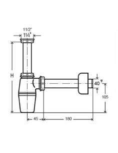 Pudeļsifons bez izplūdes 11/4"x40, balts 2
