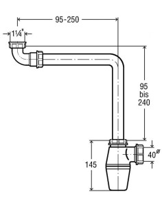 Pudeļsifons invalīdu izlietnei 11/4"x32, balts 2