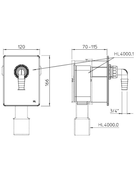 Iebūvējams sifona korpuss ar 1 pieslēgumu izlietnei/veļasmašīnai