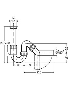 Izlietnes sifons caurule bez izplūdes 11/4"x40, balts 2
