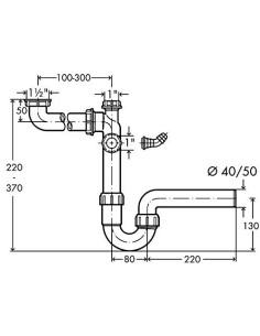 PVC sifons 11/2"x50 ar veļas mašīnas pieslēgumu, speciālais modelis 2