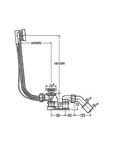Vannas sifons Simplex ar trosi 40/50x725mm, hroms