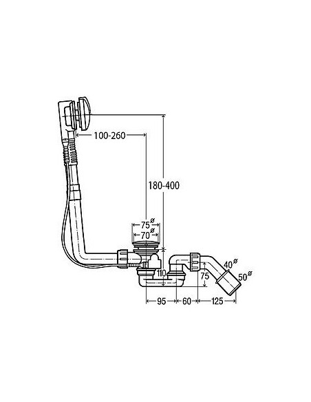 Vannas sifons Multiplex ar trosi 40/50x540mm, hroms