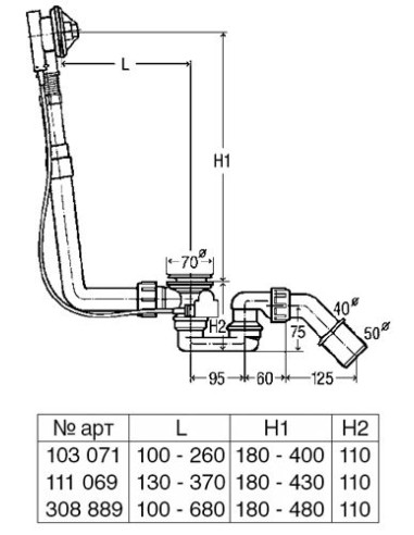 Vannas sifons Multiplex 40/50x725mm, hroms