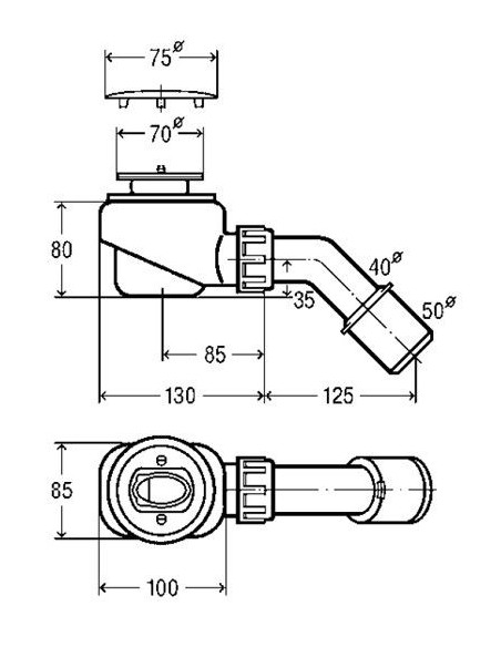 Dušas sifons Domoplex (noplūdes caurums 52mm) 75x40/50