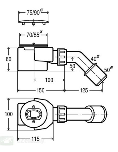 Dušas sifons Domoplex (noplūdes caurums 52mm) 75x40/50 bez furnitūras