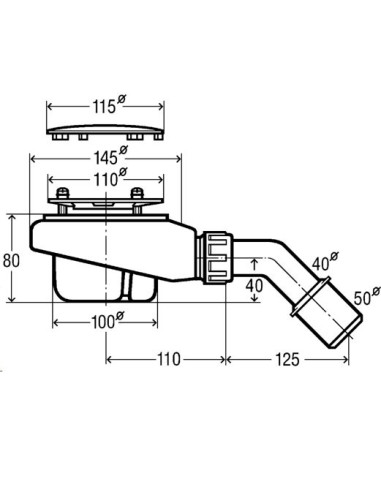 Dušas sifons Tempoplex (noplūdes caurums 90mm) 40/50, zemais 80mm