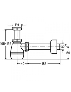Bidē pudeļsifons bez izplūdes 11/4"x32, balts 2