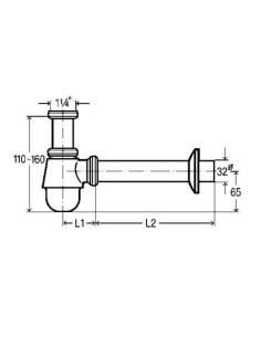 Bidē pudeļsifons bez izplūdes 11/4"x32-250mm, hroms 2