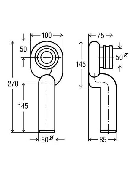 Sifons pisuāram 50x50 ar vertikālu izvadu
