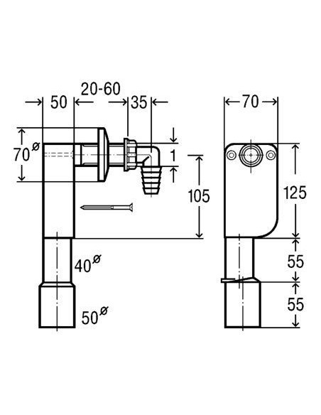 Zemapmetuma veļas mašīnas sifons 40/50 Zemapmetuma veļas mašīnas sifons 40/50