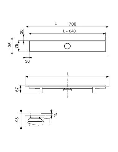TECElinus dušas tekne ar resti NT 700mm