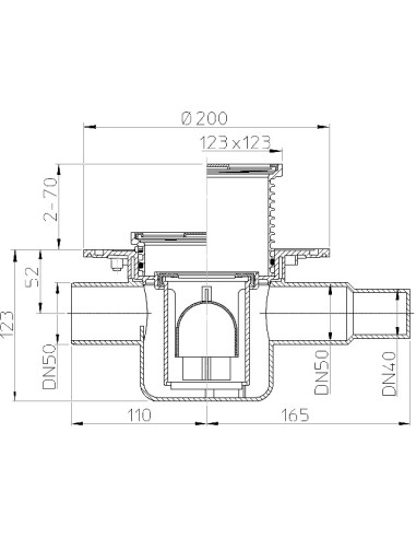 Traps DN50/40 ar pretvārstu, horizontāls