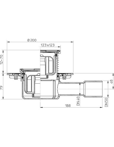 Traps DN40/50 horizontāls ar Primus sifonu