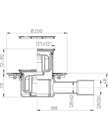 Traps DN40/50 reste/rāmis NT, horizontāls