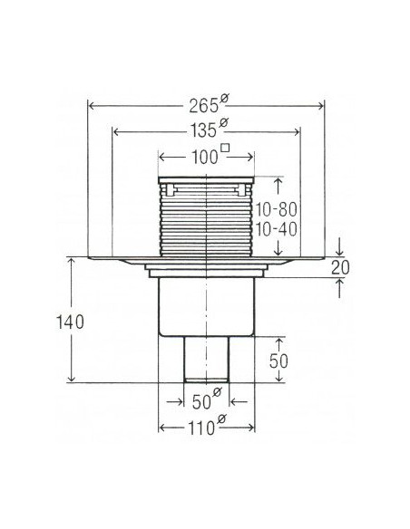 Traps DN50 (100x100), vertikāls Traps DN50 (100x100), vertikāls