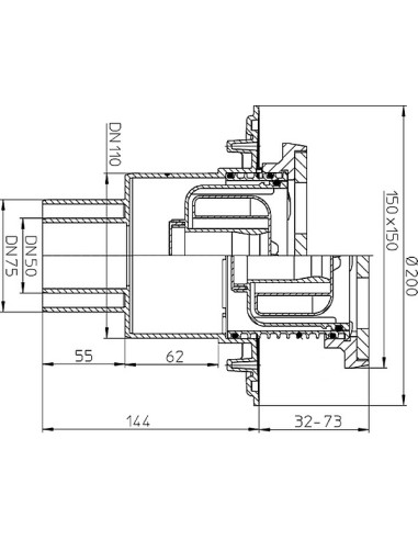 Traps DN50/75/110 vertikāls 1.5t čuguna reste